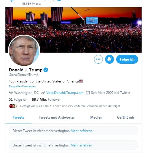 Twitter löscht die letzten beiden Tweeds von Präsident Trump?