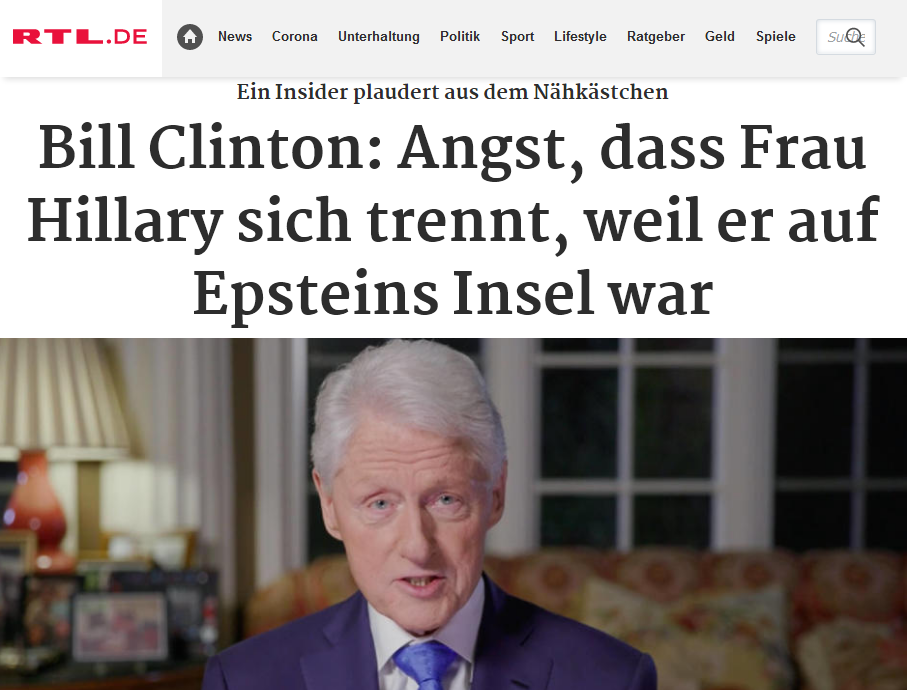 Nanu? RTL.DE: Bill Clinton: Angst, dass Frau Hillary sich trennt, weil er auf Epsteins Insel war