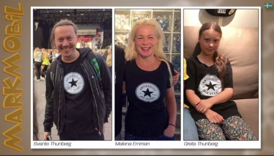2) Greta Thunberg - Antifa T-Shirt mit Eltern