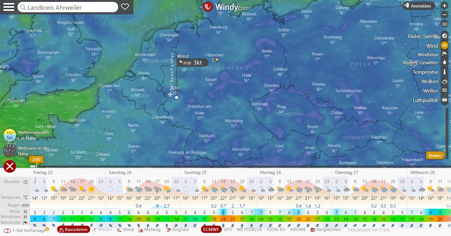 WINDY.COM - Hier die Wetterseite im Netz auf der Ihr den Verlauf der Regenmengen der nächsten Tage sehen könnt