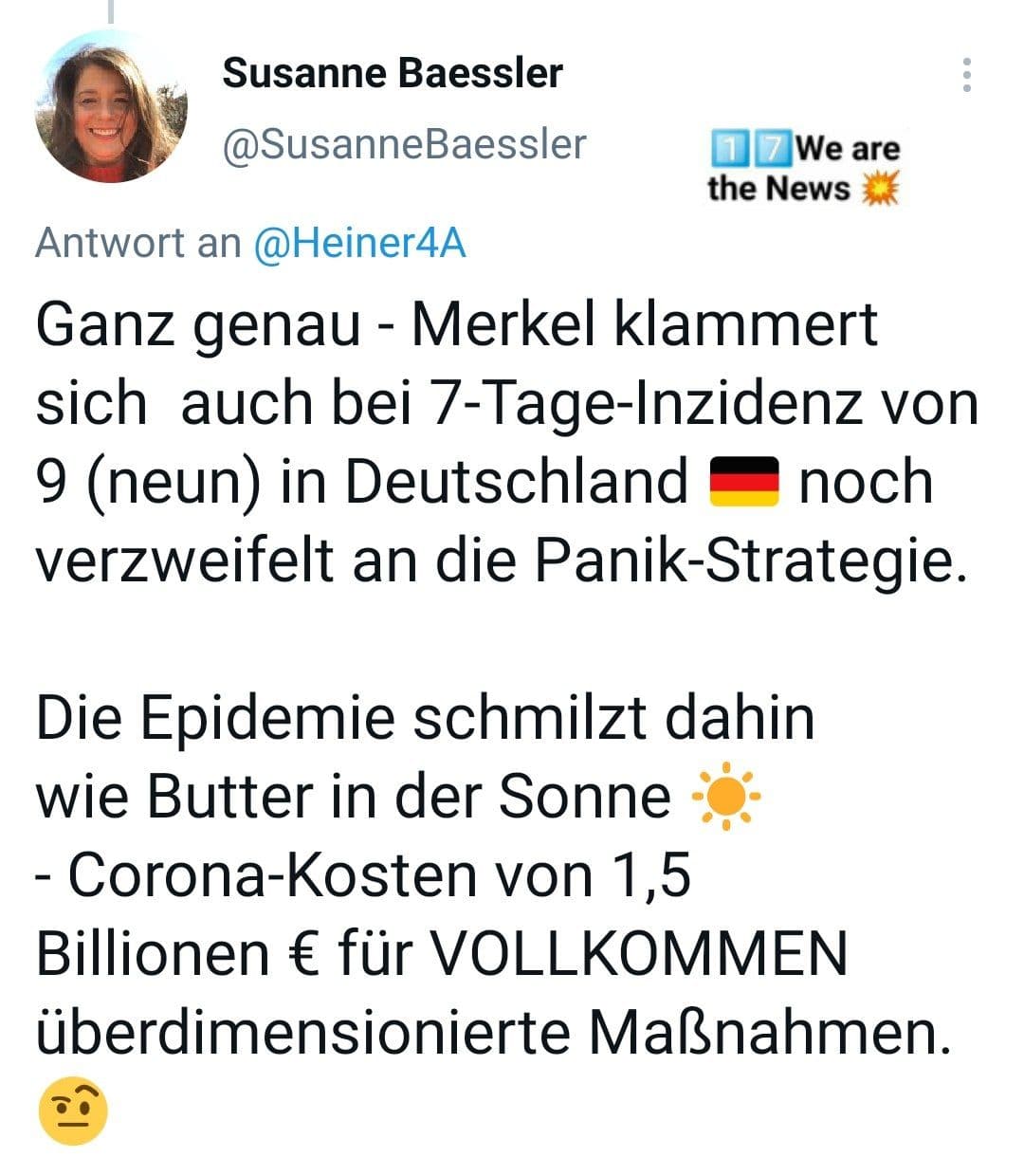 Tweet v. Susanne Baessler: Merkel und die Epidemie