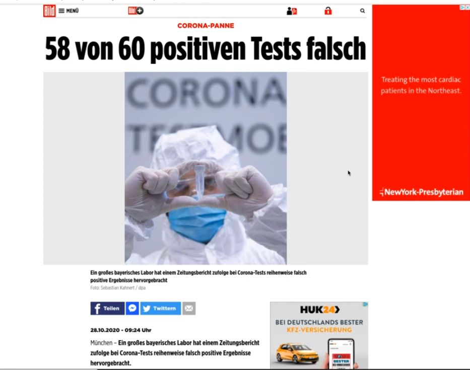 BILD: 58 von 60 positiven Tests falsch!