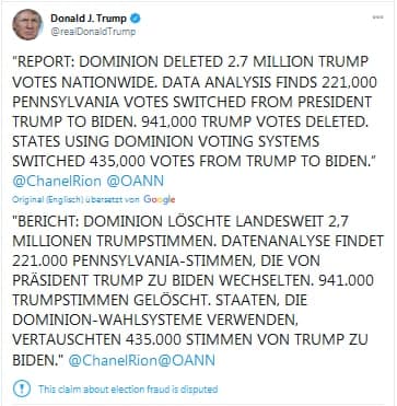 UNGLAUBLICH! Dominion löschte 2,7 Mio. Stimmen von Trump