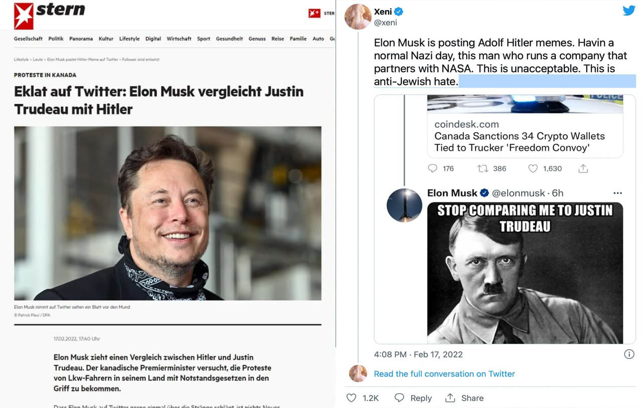Elon Musk wurde für Hitler/Trudeau Meme gejagt