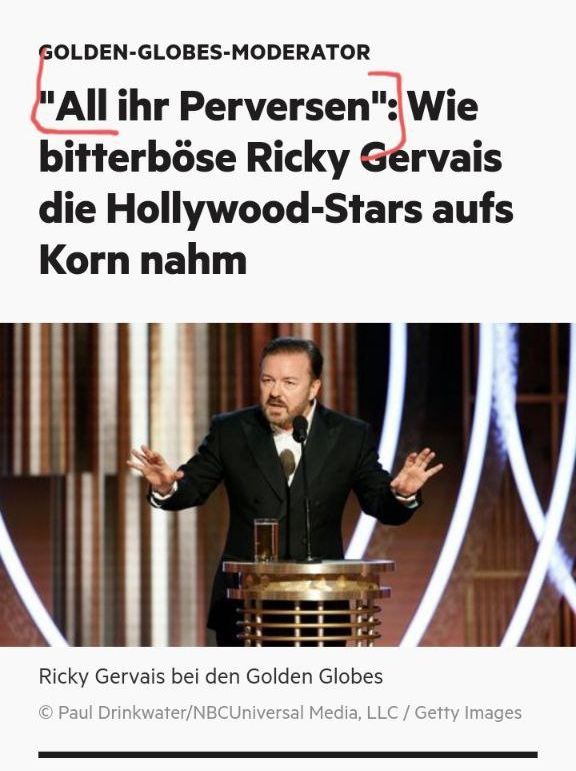 Golden Globe Verleihung: All ihr Perversen! Wie bitterböse Ricky Gervais die Hollywood-Stars aufs Korn nahm...